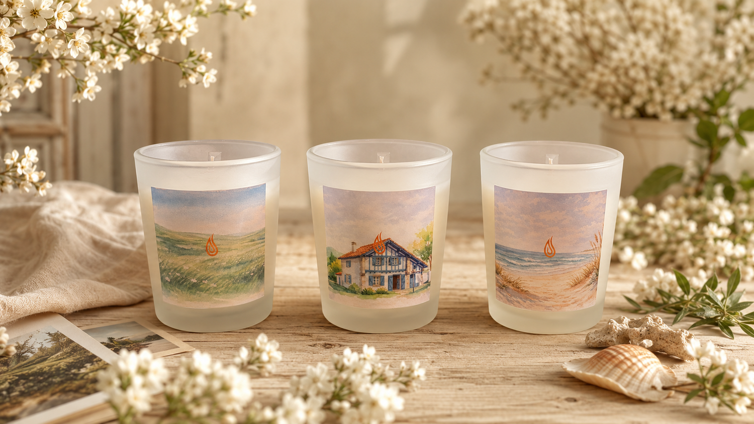 Bougies douces et lumineuses Candèras inspirées du Plateau du Bénou, de la Maison basque et de la Plage landaise