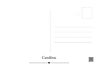 Verso de la carte postale Candèras avec espace d’écriture, emplacement timbre et QR code