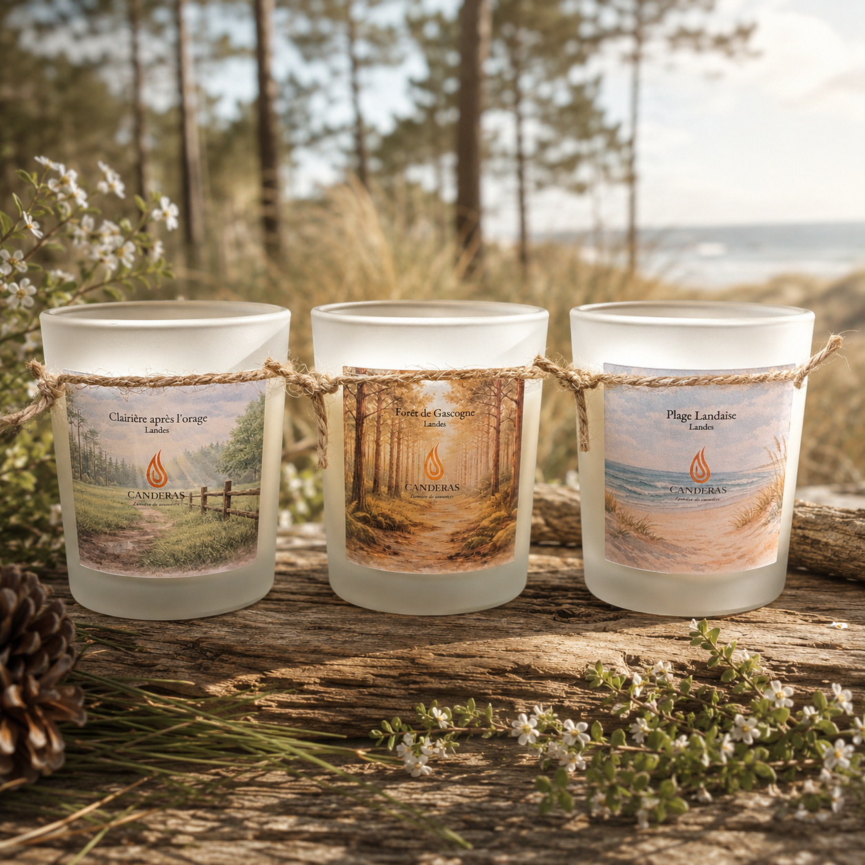 Trio de bougies artisanales Candèras 70 ml inspirées des Landes