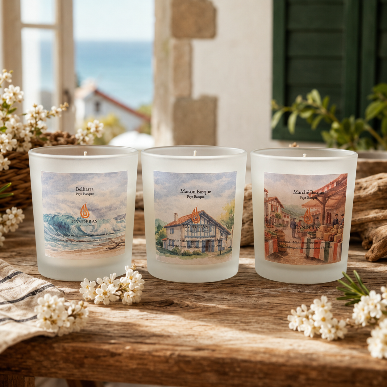 Trio de bougies artisanales Candèras 70 ml inspirées du Pays basque