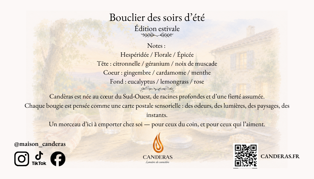 Bouclier des soirs d’été – Bougie parfumée d’extérieur